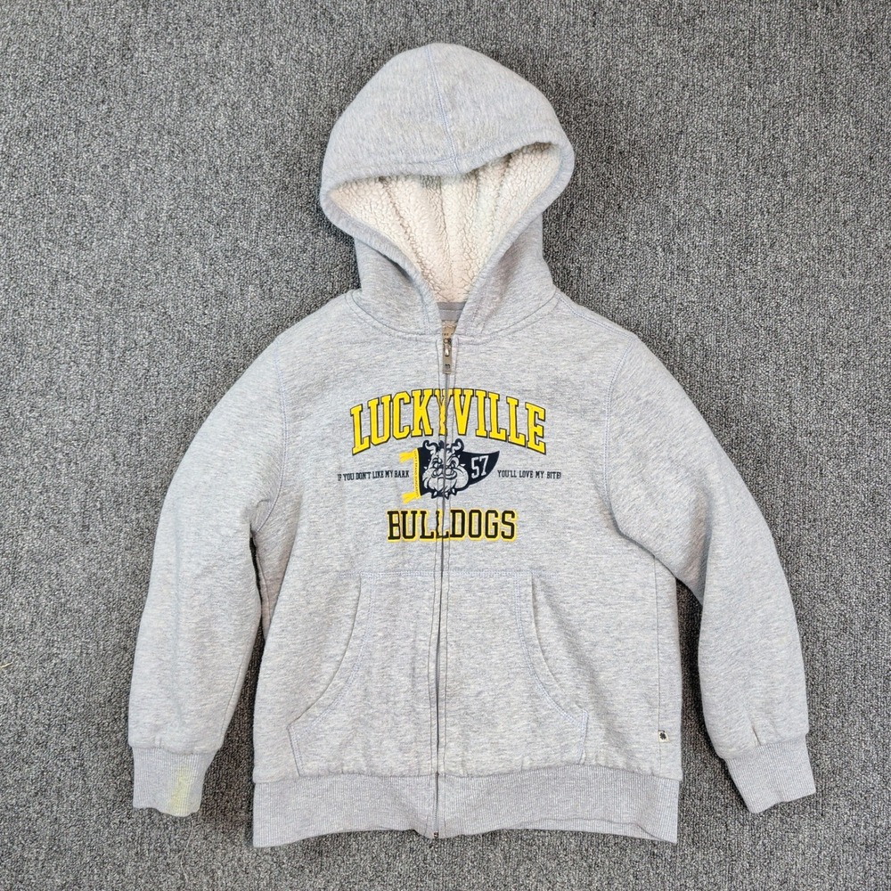 Lucky Brand Collegiate Luckyville Bulldogs Zip Hoodie S 7/8 Gray Sherpa Lined